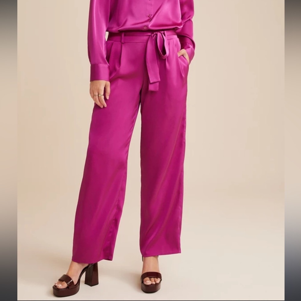 Maurice's Women's Pink Satin High Rise Wide Leg Pant Tie Front size L Sh…